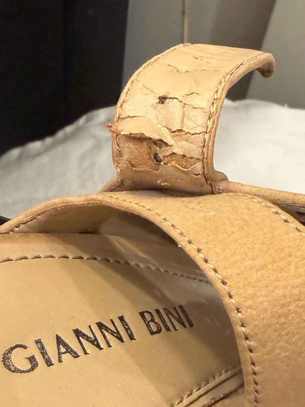 Gianni Bini Tan Leather Laser Cut Wedge Sandals Size 8.5